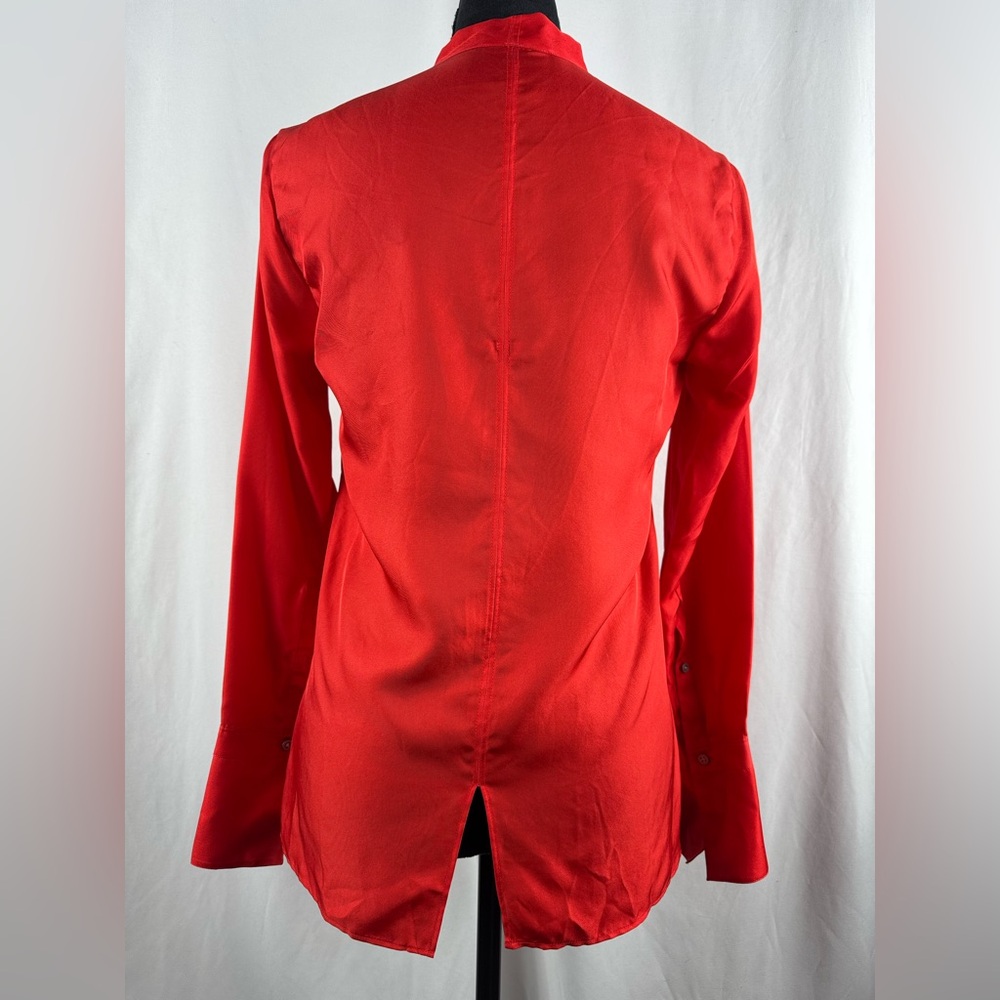 Rag & Bone Red Silk Button Down Blouse with Tie Neck - Picture 3 of 6